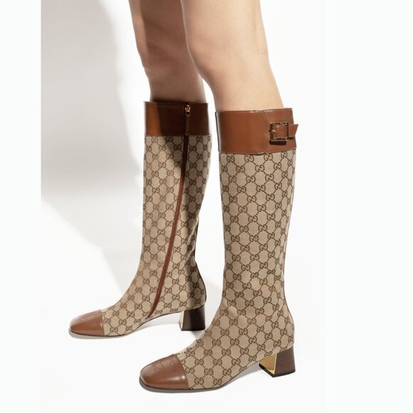 Gucci 678278 Original GG Canvas & Leather Knee Boots - Picture 7 of 8